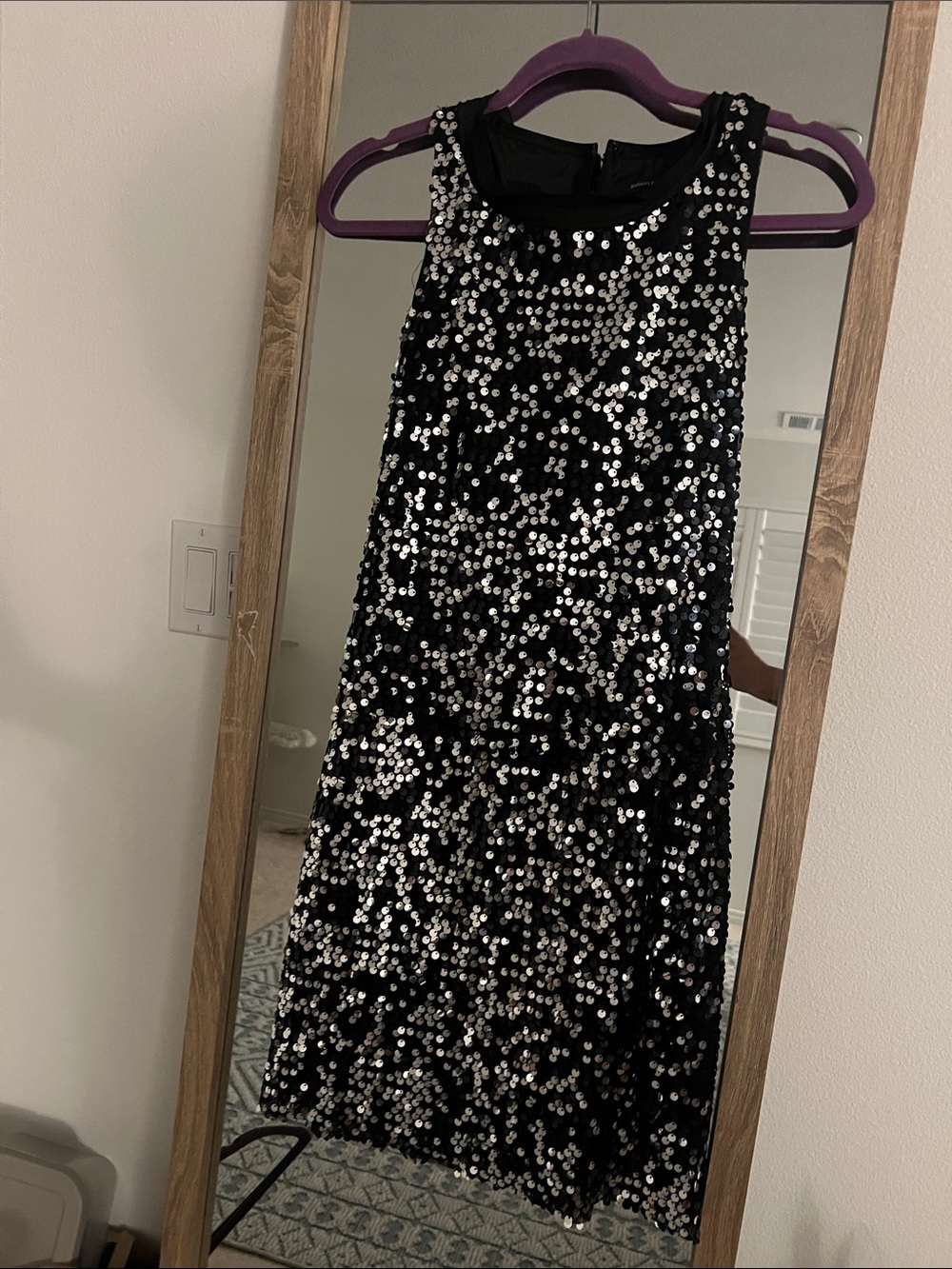 Banana Republic Black Sequin Mini Dress with Silver Accents